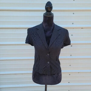 My Lola Juniors L Blazer Black White Striped Cap Sleeve Two Button Stretch
